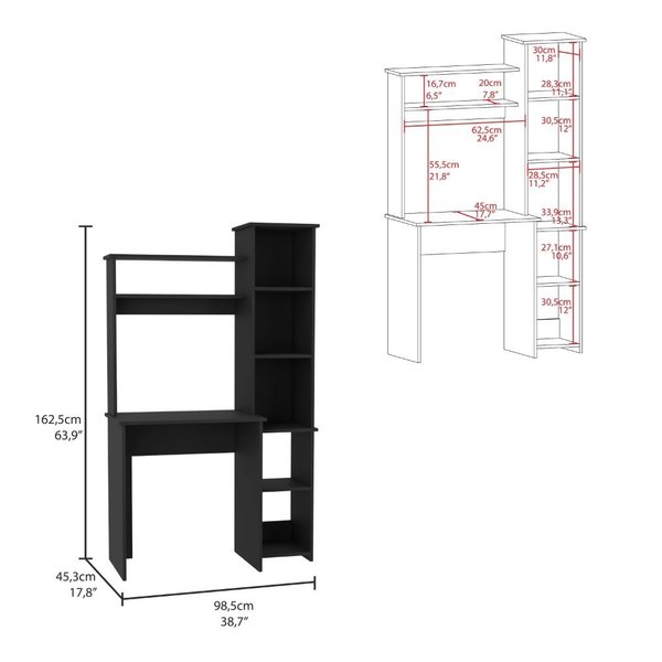 Tuhome 17.8 in. D X 38.7 in. W X 63.9 in. H, Black, Laminate ELW3938